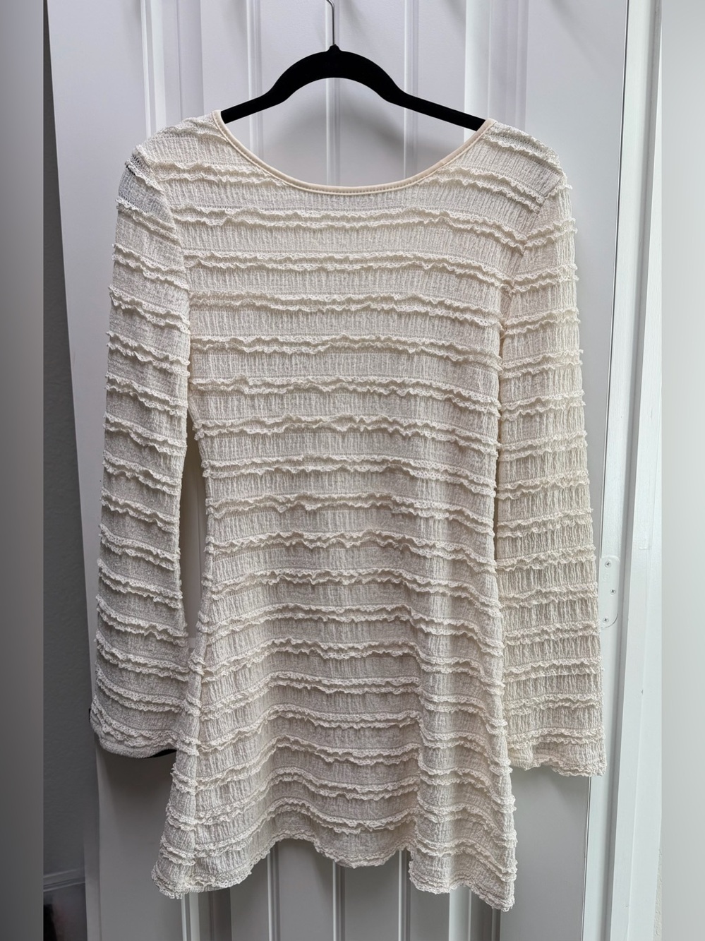 Womens Cream Textured Long Sleeve dress